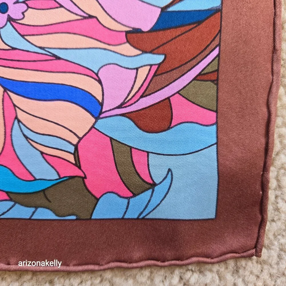 Eleganzza Silk Twill Scarf Floral Hand Rolled Edges